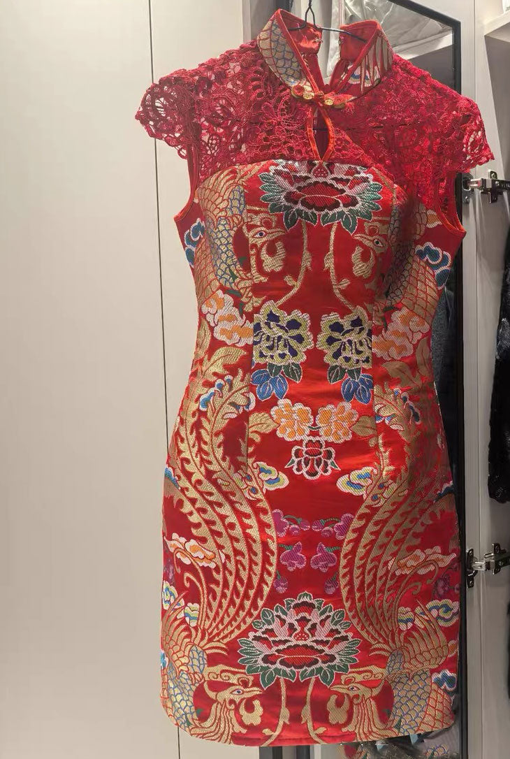 Clearance Jacquard Bridal Short Qipao Cheongsam Wedding Dress