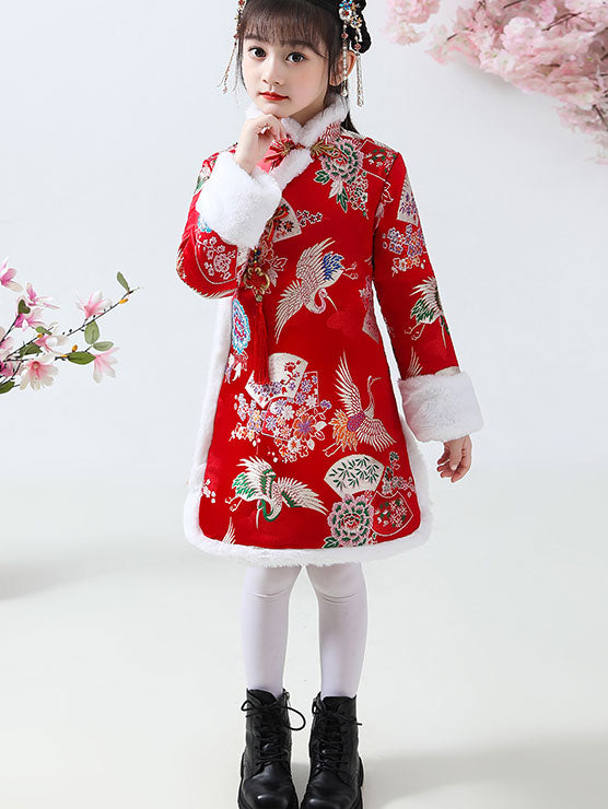 Kids Girls New Year Jacquard Cheongsam Qi Pao Dress