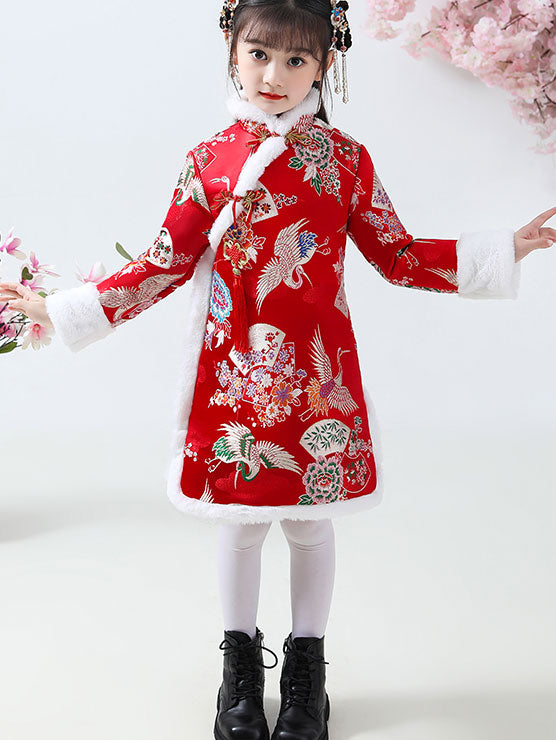 Kids Girls New Year Jacquard Cheongsam Qi Pao Dress