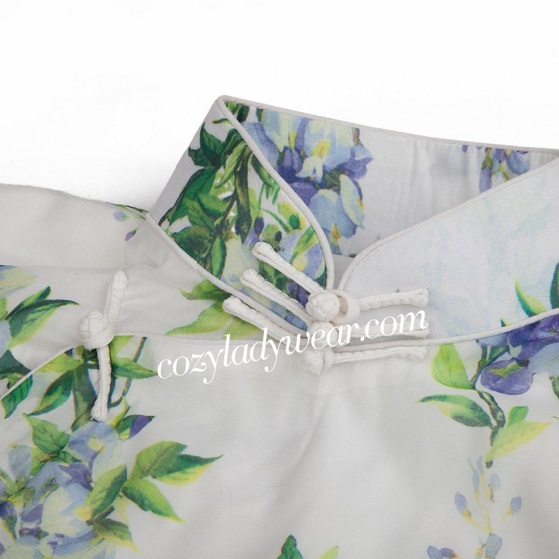 Clearance Floral Chiffon Maxi Cheongsam Qipao Dress Clearance