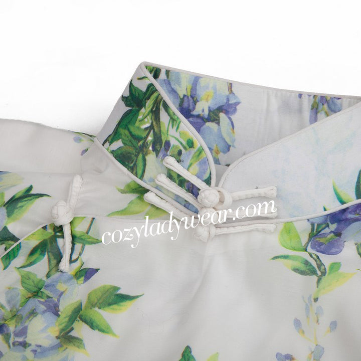 Clearance Floral Chiffon Maxi Cheongsam Qipao Dress Clearance