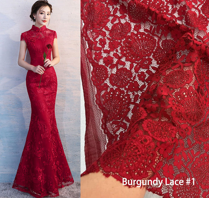 Red Lace Fishtail Wedding Bride Qipao Cheongsam Dress
