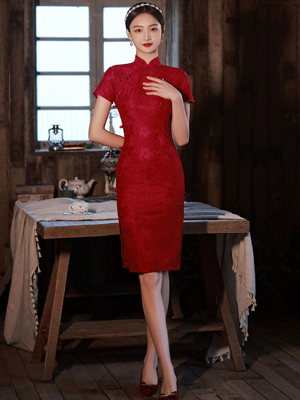 Red Shimmery Engagement Qipao Cheongsam Dress