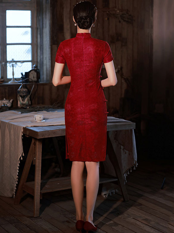 Red Shimmery Engagement Qipao Cheongsam Dress