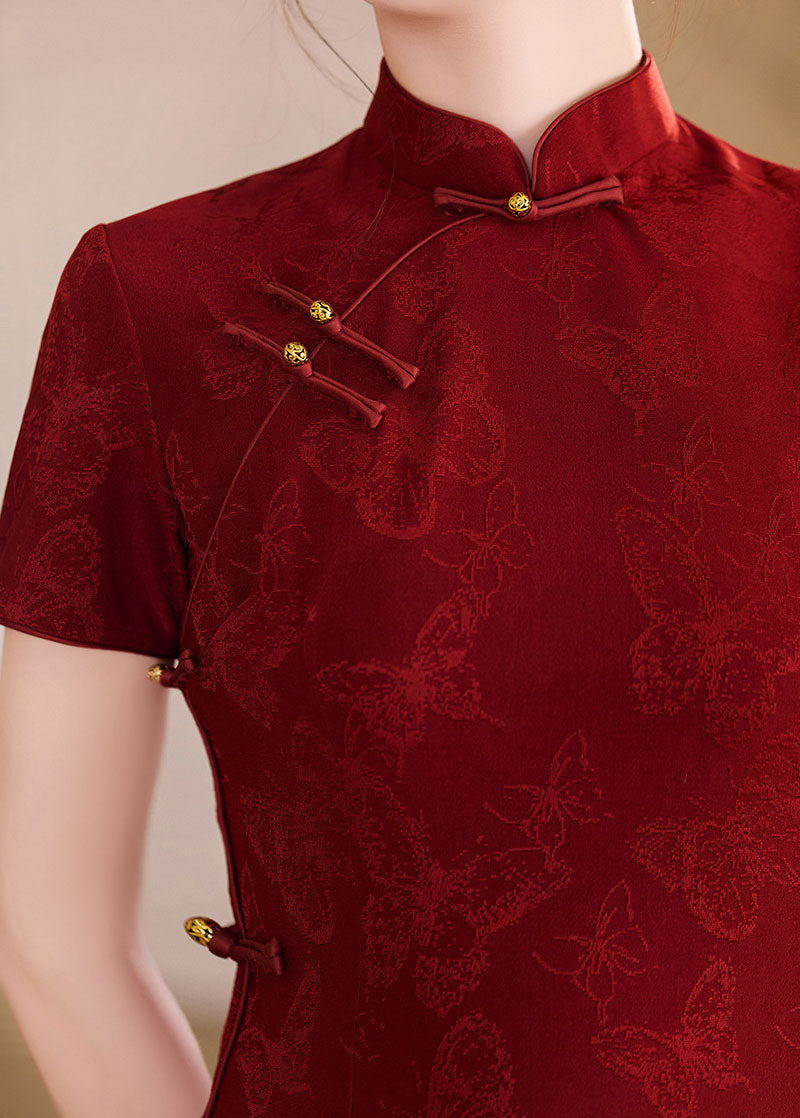 Red Jacquard Engagement Qipao Cheongsam Dress