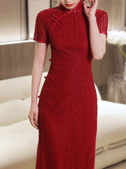 Red Lace Modern Wedding Qipao Cheongsam Dress