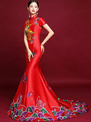 Phoenix Trumpet Mermaid Wedding Cheongsam Qipao Dress