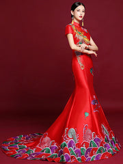 Phoenix Trumpet Mermaid Wedding Cheongsam Qipao Dress