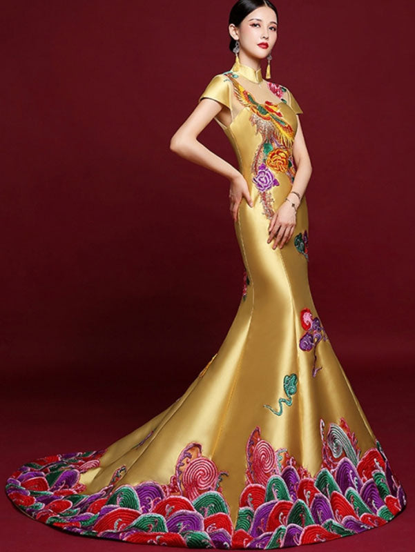 Phoenix Trumpet Mermaid Wedding Cheongsam Qipao Dress