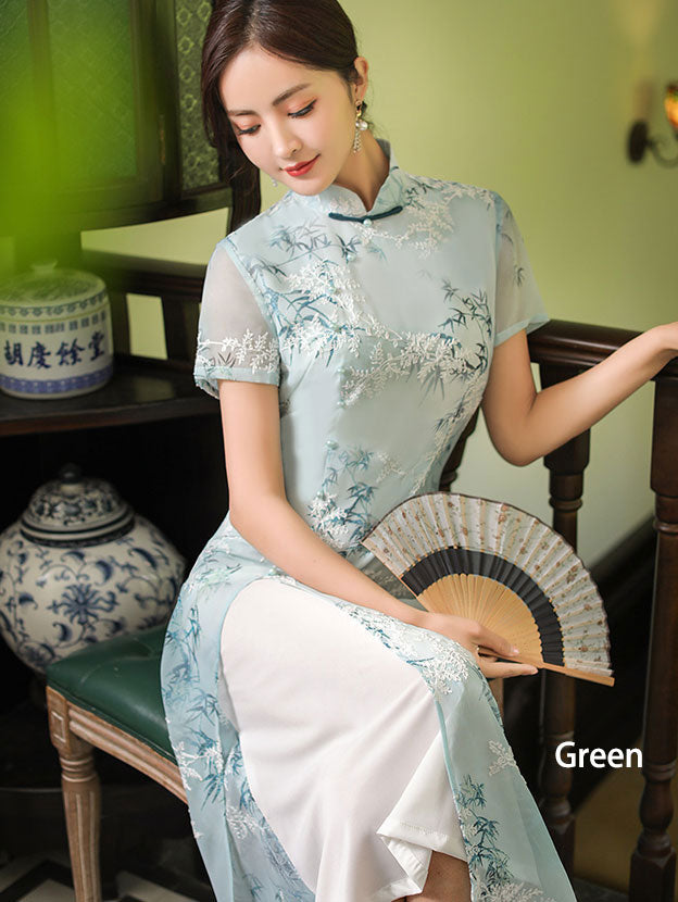 Floral Print Midi A-Line Casual Cheongsam Qipao Dress