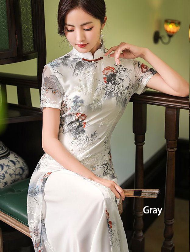 Floral Print Midi A-Line Casual Cheongsam Qipao Dress