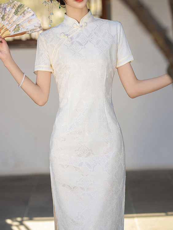 White  Midi Modern Cheongsam Qipao Party Dress