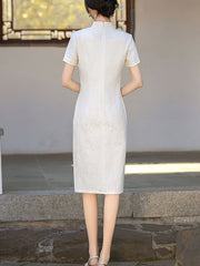 White  Midi Modern Cheongsam Qipao Party Dress