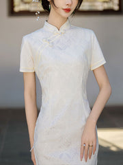 White  Midi Modern Cheongsam Qipao Party Dress