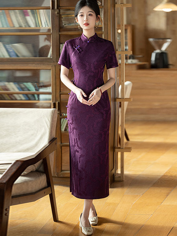 Purple Red Wedding Mothers Qipao Cheongsam Dress