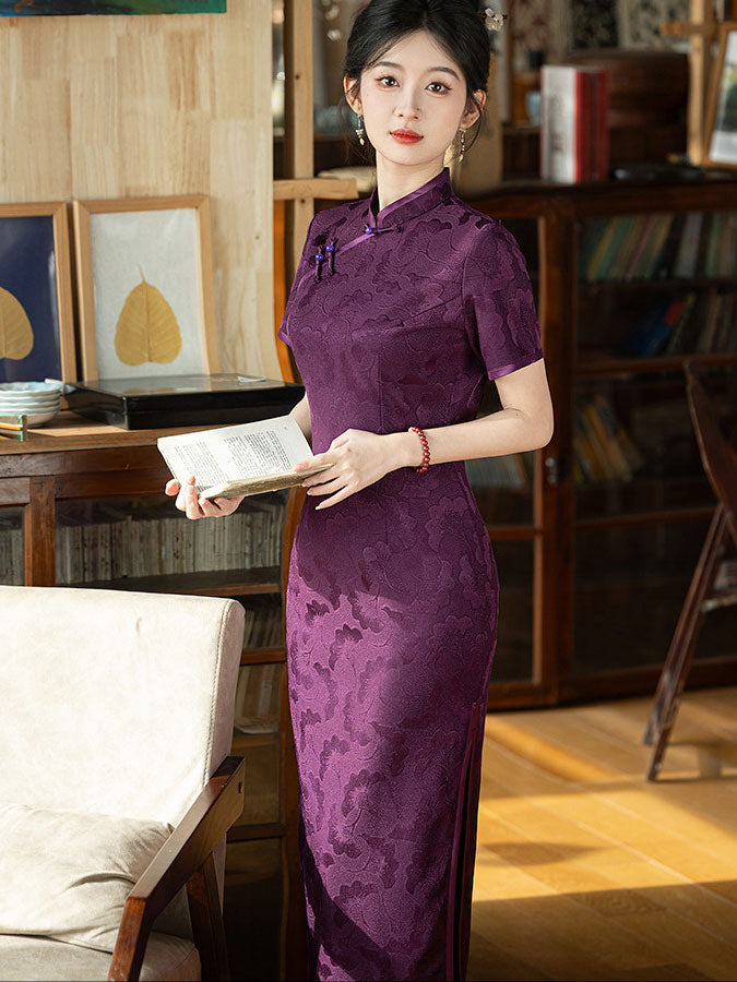 Purple Red Wedding Mothers Qipao Cheongsam Dress