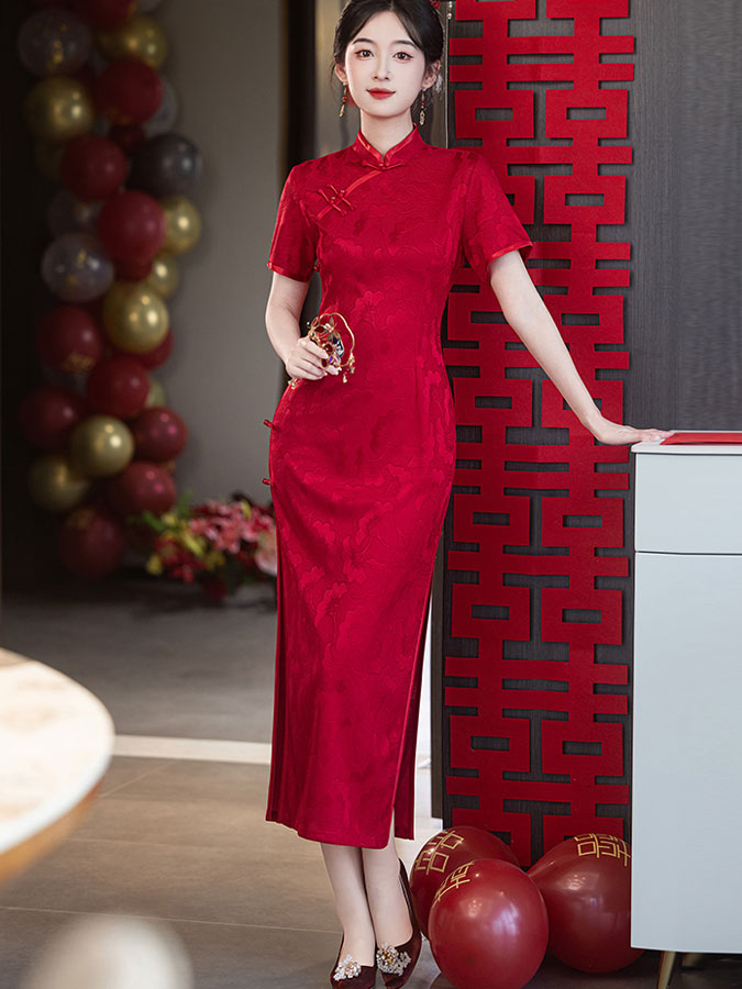 Purple Red Wedding Mothers Qipao Cheongsam Dress