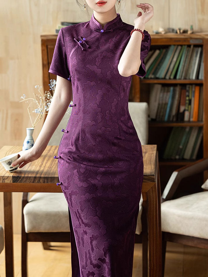 Purple Red Wedding Mothers Qipao Cheongsam Dress