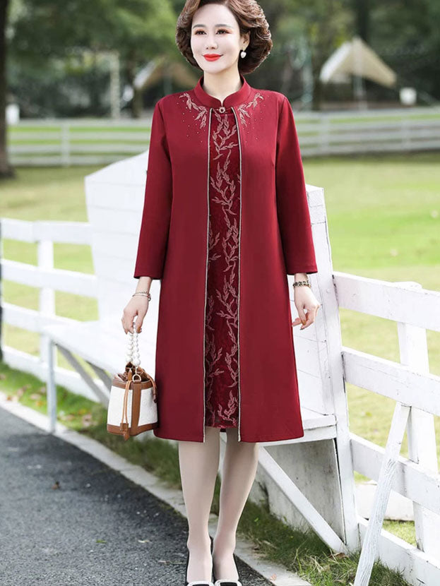 Red Bridal Mother's Spring Cheongsam Qi Pao Dress