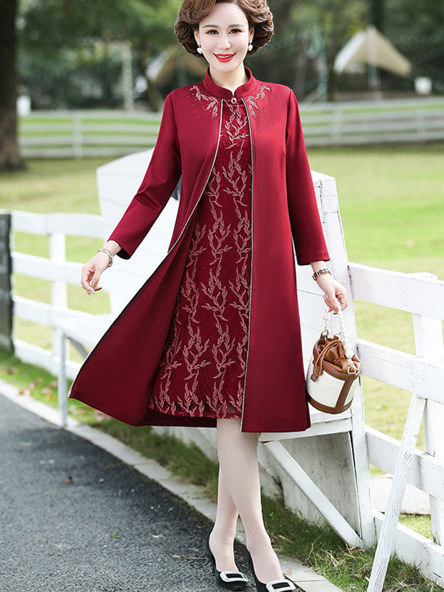 Red Bridal Mother's Spring Cheongsam Qi Pao Dress