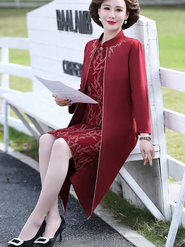 Red Bridal Mother's Spring Cheongsam Qi Pao Dress