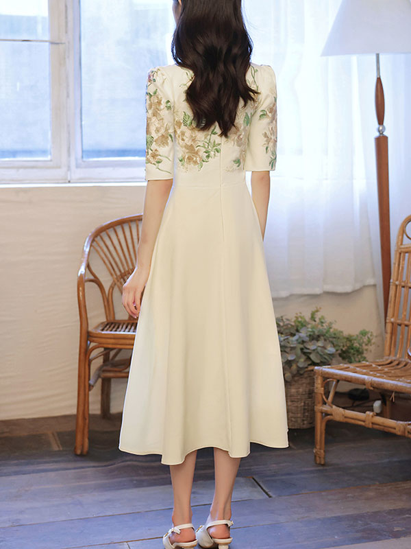Pink Appliques Fit & Flare Wedding Cheongsam Qi Pao Dress