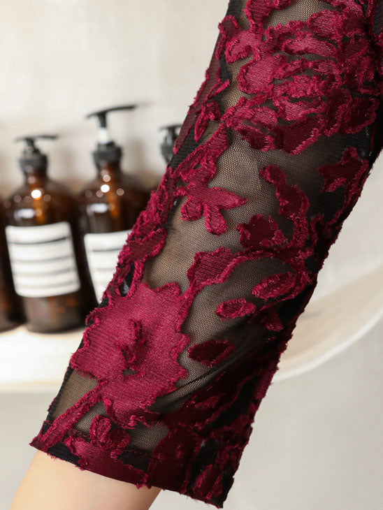 Blue Red Floral Velvet Full Cheongsam Qi Pao Dress