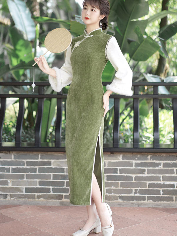 Green Chenille Winter QiPao Cheongsam Dress