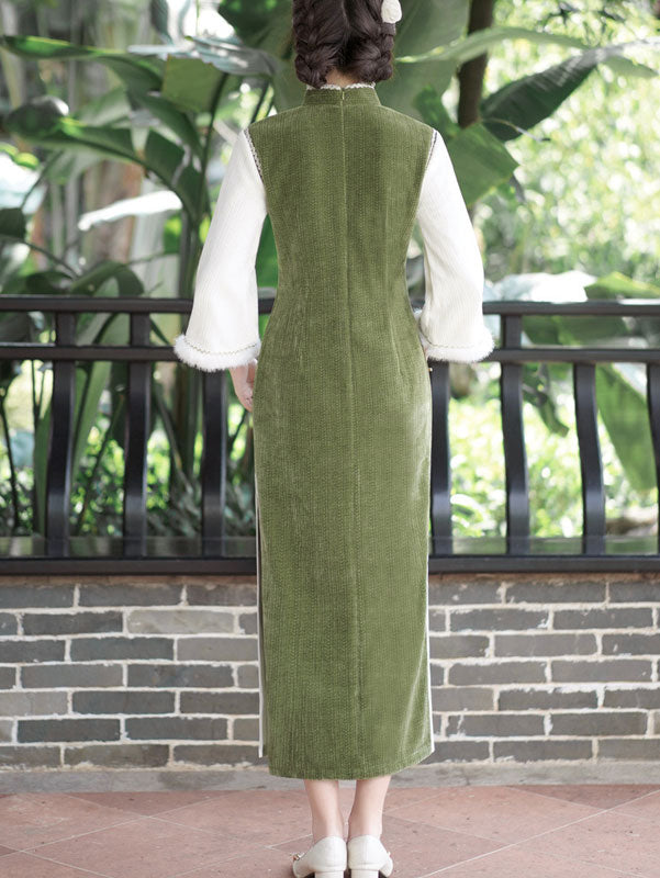 Green Chenille Winter QiPao Cheongsam Dress