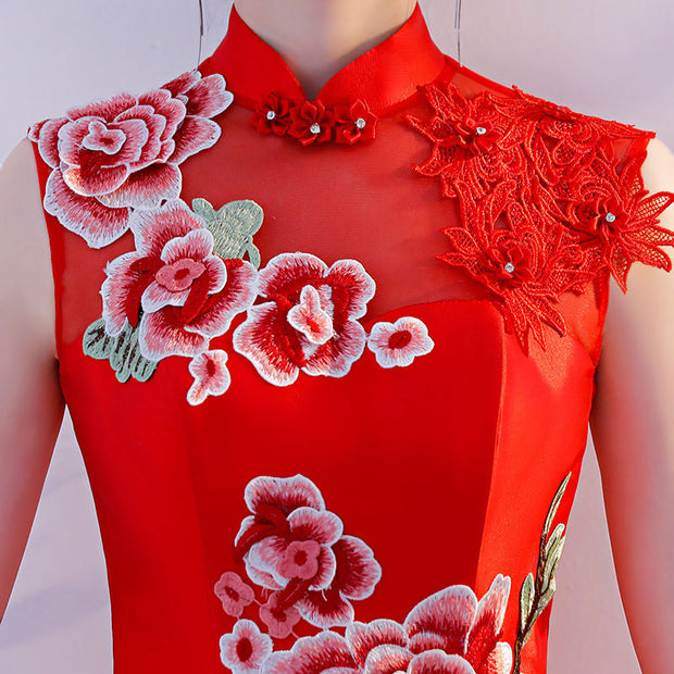 Embroidered Phoenix Fishtail Wedding Cheongsam Qipao Dress