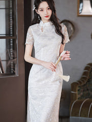 Light Purple Lace Midi Cheongsam Qipao Dress