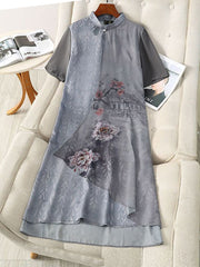 Mothers Gray Floral Qipao Cheongsam Dress