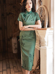 Lust Caution Green Floral Midi Cheongsam Qipao Dress