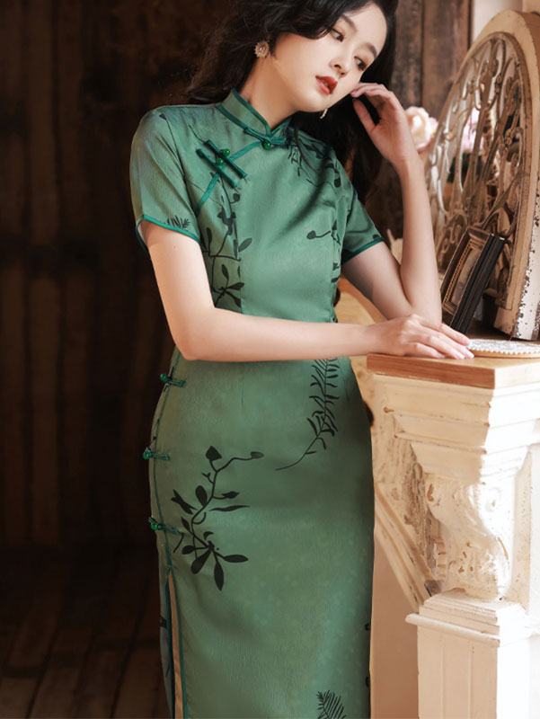 Lust Caution Green Floral Midi Cheongsam Qipao Dress