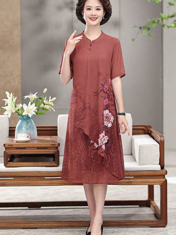 2023 Summer A-Line Floral Mothers Qipao Cheongsam Dress