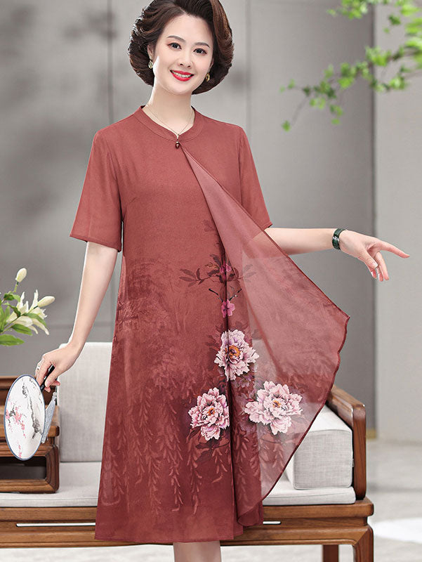 2023 Summer A-Line Floral Mothers Qipao Cheongsam Dress