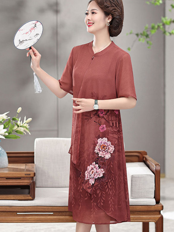 2023 Summer A-Line Floral Mothers Qipao Cheongsam Dress
