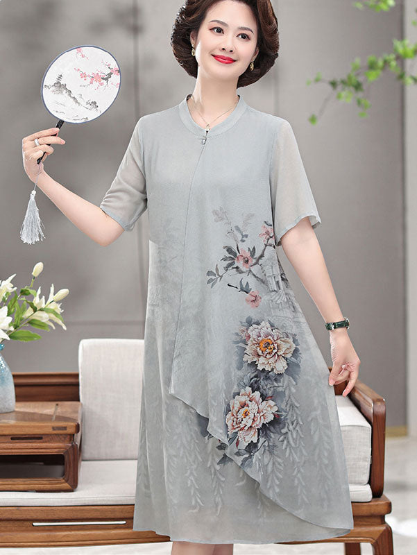 2023 Summer A-Line Floral Mothers Qipao Cheongsam Dress