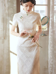 2023 White Black Lace Maxi Qipao Cheongsam Dress