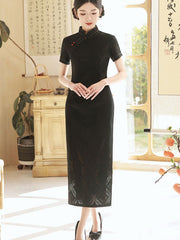 2023 White Black Lace Maxi Qipao Cheongsam Dress