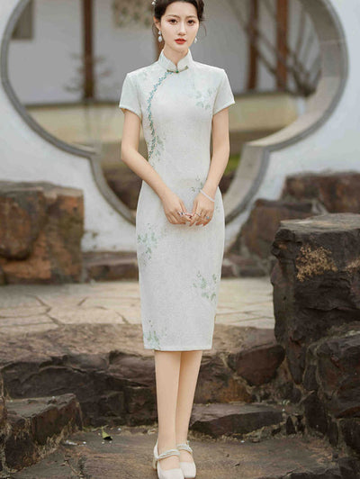 Green Embroidered Floral Lace Cheongsam Qipao Dress