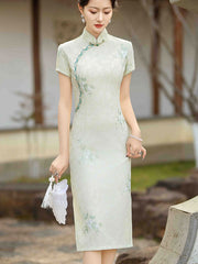 Green Embroidered Floral Lace Cheongsam Qipao Dress