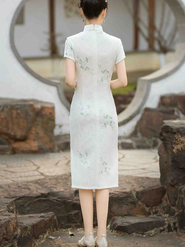 Green Embroidered Floral Lace Cheongsam Qipao Dress