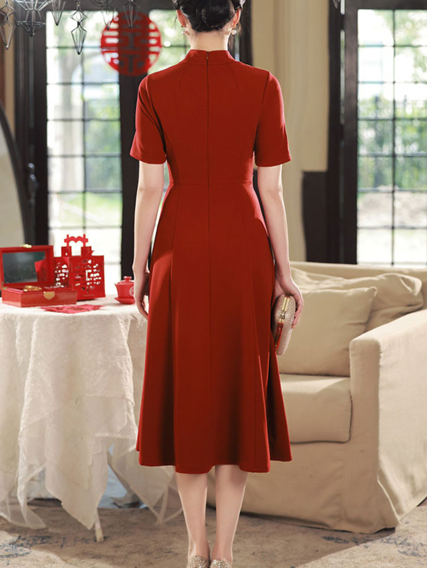 2023 Red Bridal Mothers Midi A-Line Qipao Cheongsam Dress