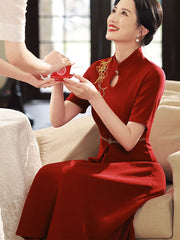 2023 Red Bridal Mothers Midi A-Line Qipao Cheongsam Dress