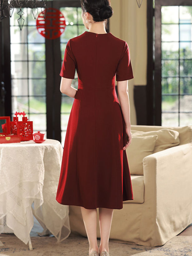 2023 V-neck Beads Appliques Bridal Mothers Midi A-Line Dress
