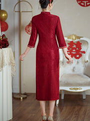 Red Embroidered Winter Bride Wedding Cheongsam Qipao Dress