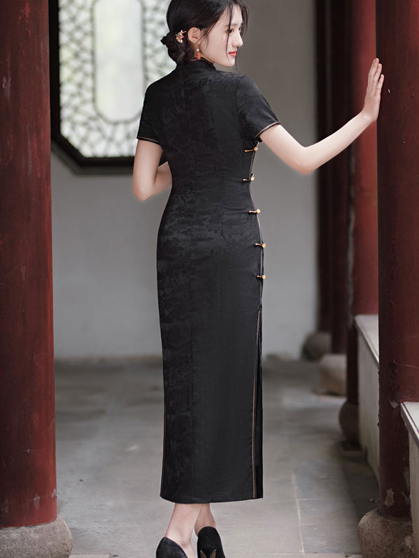 White Red Jacquard Maxi Qipao Cheongsam Dress
