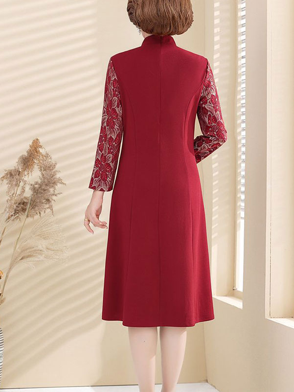Blue Red Mothers A-Line Winter Cheongsam Qipao Dress