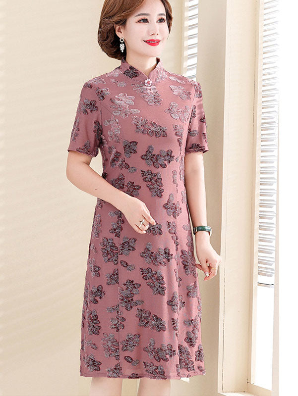 2 Pieces Mothers Floral Cheongsam Qipao Dress & Jacket